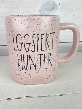 Rae Dunn Ceramic Easter Pink Speckled Large Letter Coffee Mug Eggspert Hunter